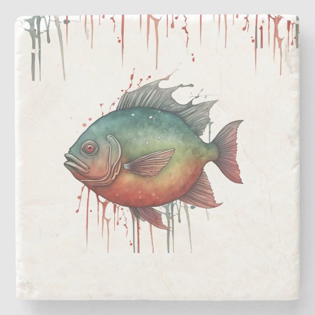 Untersetzer - Wasserfarbenserie: Piranha (Vorderseite)