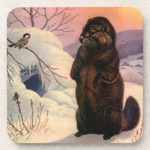 Untersetzer Winter Wildtiere Meisen Vogel & Biber
