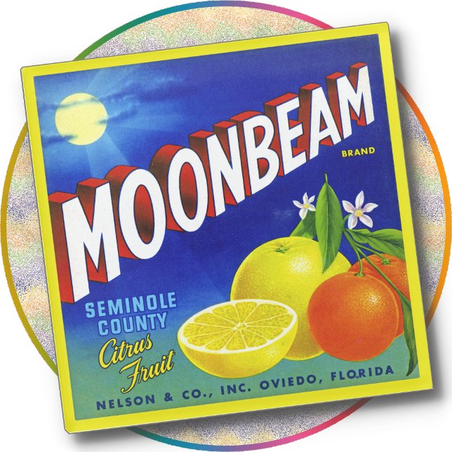 UNTERSETZER - Zitrusfrüchte von Moonbeam - Etikett (Glass COASTER -  Moonbeam Citrus - a colorful image of a vintage crate label)