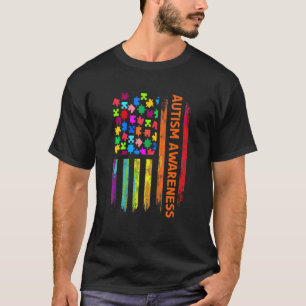 Unterstütze Autismus-Bewusstsein US-Flagge Puzzle T-Shirt