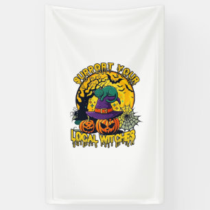 Unterstütze lokale Hexen Halloween Katze Hexenhut Banner