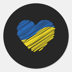 Unterstütze Ukraine Herz Ukrainische Flagge Runder Aufkleber