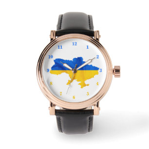 Unterstütze Ukraine Uhr Ukrainische Flagge Karte
