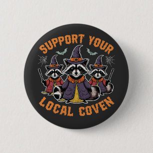 Unterstützen Sie Ihr lokales Coven Spooky Raccoon Button