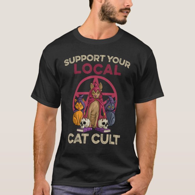 Unterstützen Sie Ihre Cat Culty Cat Retro Occul T-Shirt (Vorderseite)