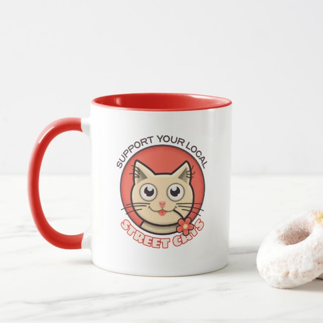 Unterstützen Sie Ihre lokalen Straßenkatzen Tasse (Mit Donut)
