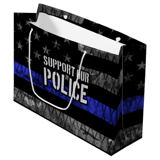 Unterstützen Sie unsere Polizeifahne Große Geschenktüte (Vorderseite Schrägansicht)