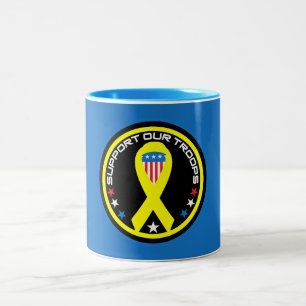 Unterstützt Unsere Patriotischen Truppen Zweifarbige Tasse