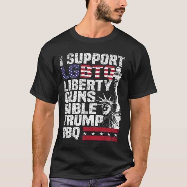Unterstützung der Lgbtq Liberty Guns Bibel Trump G T-Shirt (Vorderseite)