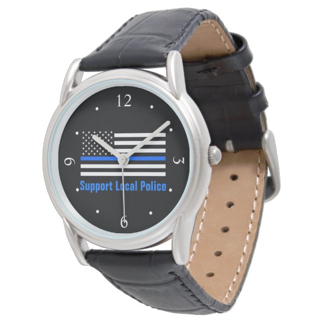 Unterstützung der lokalen Polizei Thin Blue Line Armbanduhr (Schrägansicht)