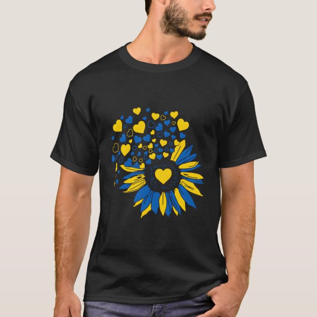 Unterstützung der ukrainischen Flagge Er T-Shirt (Vorderseite)