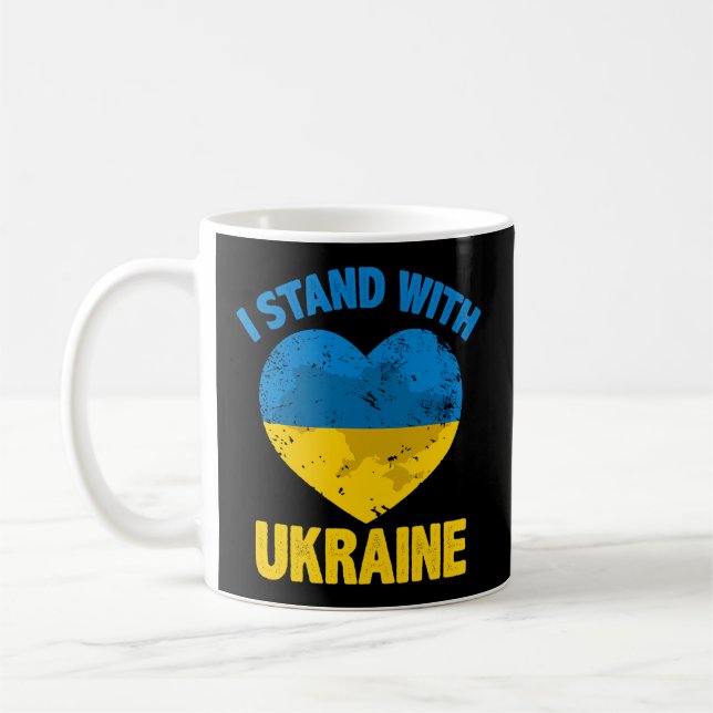 Unterstützung der ukrainischen Flagge Ich stehe mi Kaffeetasse (Links)