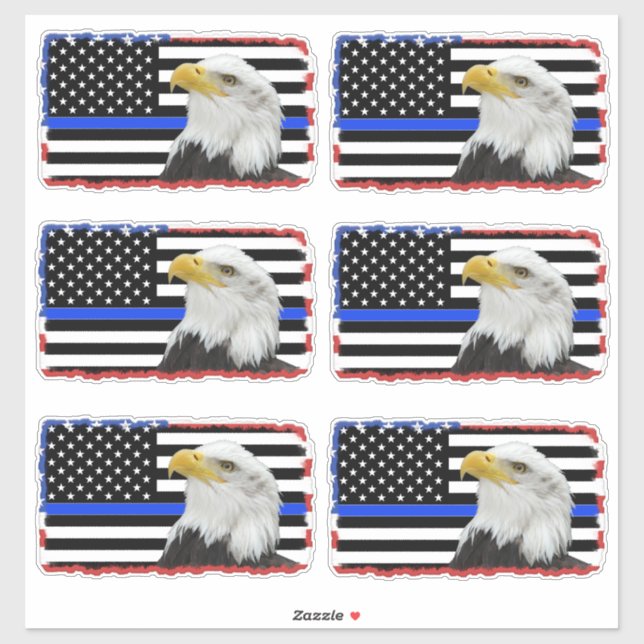 Unterstützung des Polizeiadlers auf US-Flagge Aufkleber (Blatt)