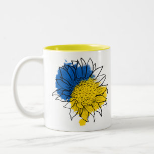 Unterstützung für Blaue und Gelbe Sonnenblumen in  Zweifarbige Tasse