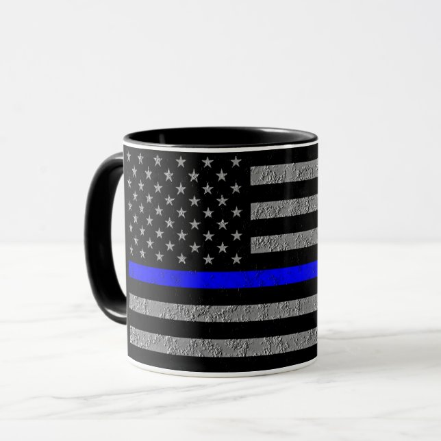 UNTERSTÜTZUNG FÜR DIE POLIZEI THIN BLUE LINE KAFFE TASSE (Vorderseite Links)