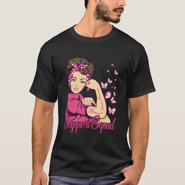 Unterstützung für Krieger Rosie Riveter Brustkrebs T-Shirt (Vorderseite)