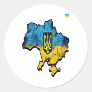 Unterstützung Ukraine - Freie Ukraine Karte mit Fl Runder Aufkleber