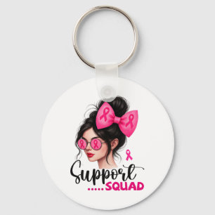 Unterstützung von Squad Messy Bun Girl Pink Brustk Schlüsselanhänger