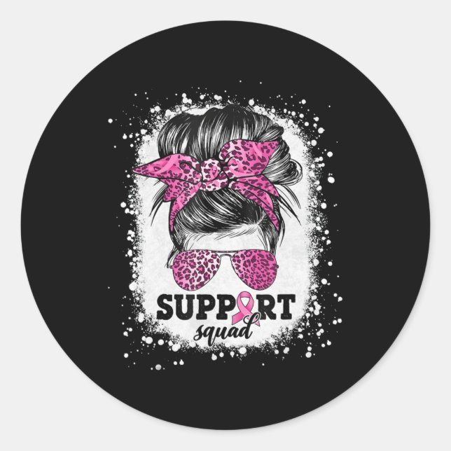 Unterstützung von Squad Messy Bun Pink Ribbon Brus Runder Aufkleber (Vorderseite)