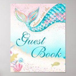 Unterwasser Aquamarin Girl Mermaid Gästebuchdekor Poster