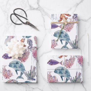 Unterwasser-Aquarell-Komposition Serie Design 2 Geschenkpapier Set