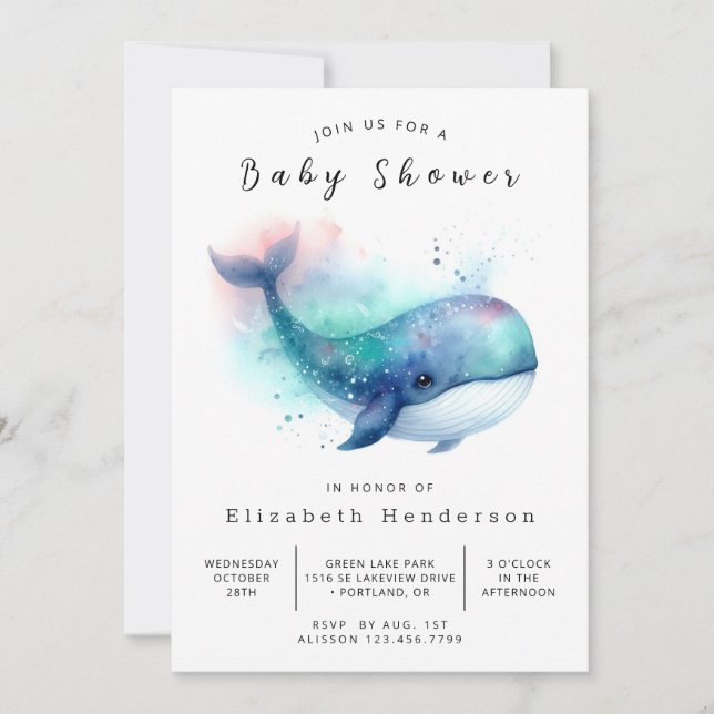 Unterwasser-Baby-Dusche für Whale Einladung (Vorderseite)