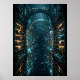 Unterwasser-Bibliotheks-Fantasie-Kunst Poster
