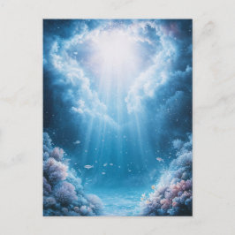 Unterwasser Blaues Korallenriff mit Sonnenstrahlen Postkarte
