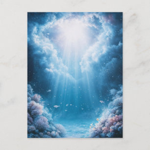 Unterwasser Blaues Korallenriff mit Sonnenstrahlen Postkarte