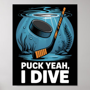 Unterwasser-Hockeyspieler Puck Ja Tauch-Sport Aqua Poster