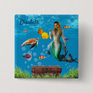 Unterwasser Meerjungfrau Schatzsuche Fantasy Blue Button