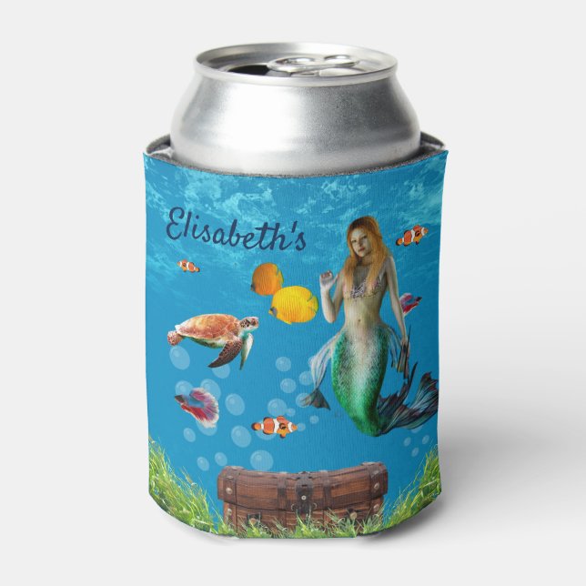 Unterwasser Meerjungfrau Schatzsuche Fantasy Blue Dosenkühler (Kanne Vorderseite)