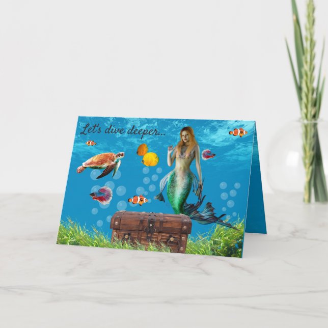 Unterwasser Meerjungfrau Schatzsuche Fantasy Blue Karte (Vorderseite)