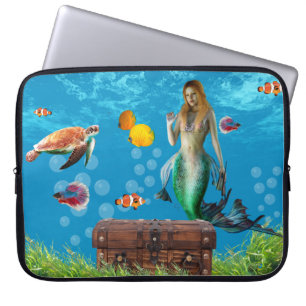Unterwasser Meerjungfrau Schatzsuche Fantasy Blue Laptopschutzhülle