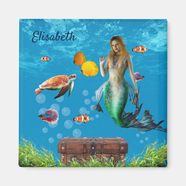 Unterwasser Meerjungfrau Schatzsuche Fantasy Blue Magnet (Vorne)