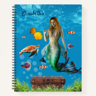 Unterwasser Meerjungfrau Schatzsuche Fantasy Blue Notizbuch