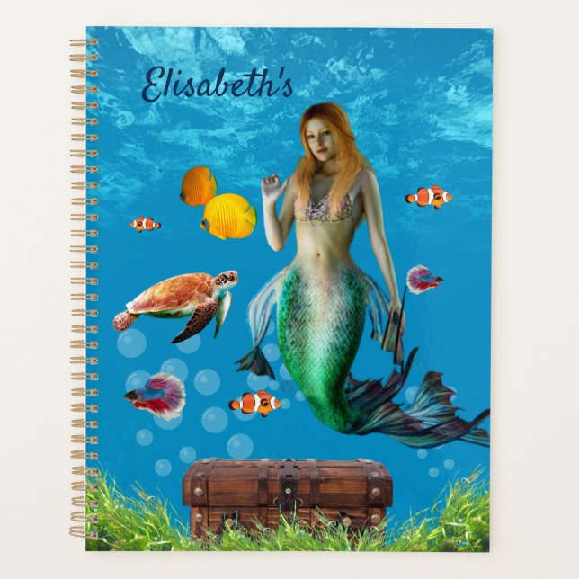 Unterwasser Meerjungfrau Schatzsuche Fantasy Blue Planer (Vorderseite)