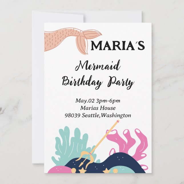 Unterwasser Mermaid Birthday Einladung (Vorderseite)