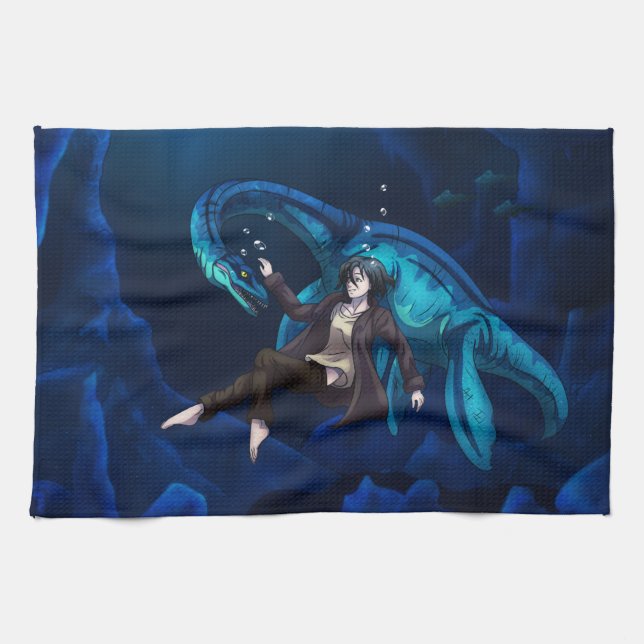 Unterwasser mit einem Plesiosaurus Geschirrtuch (Horizontal)