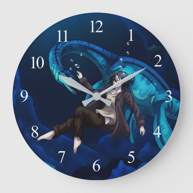 Unterwasser mit einem Plesiosaurus Große Wanduhr (Vorderseite)