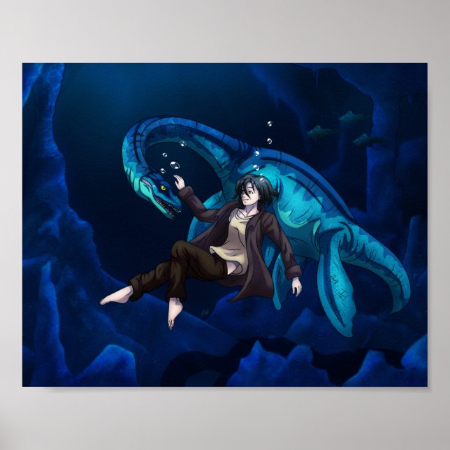 Unterwasser mit einem Plesiosaurus Poster (Vorne)