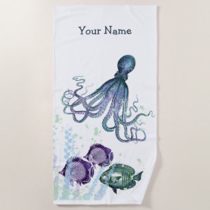 Unterwasser-Oktopus-Fische-Schattierungen in Blau Strandtuch