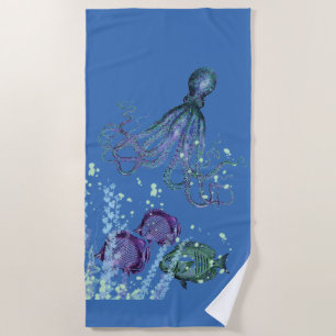 Unterwasser-Oktopus-Fische-Schattierungen in Blau Strandtuch