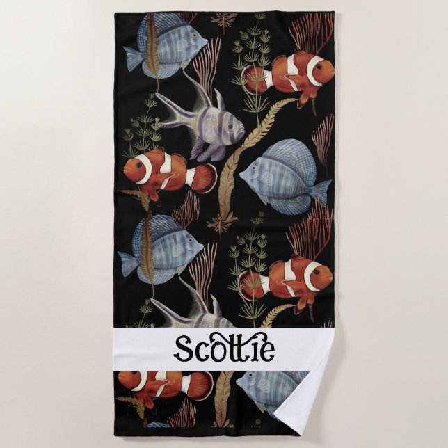 Unterwasser-Schätze - Tropischer Fisch, Pflanze im Strandtuch (Vorderseite)