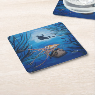 Unterwasser-Scuba-Taucher-Sea-Life-Paper-Untersetz Rechteckiger Pappuntersetzer