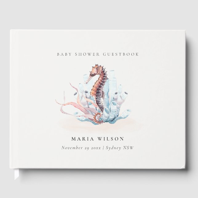 Unterwasser-Seepferd Seetang Coral Baby-Dusche Gästebuch (Vorderseite)