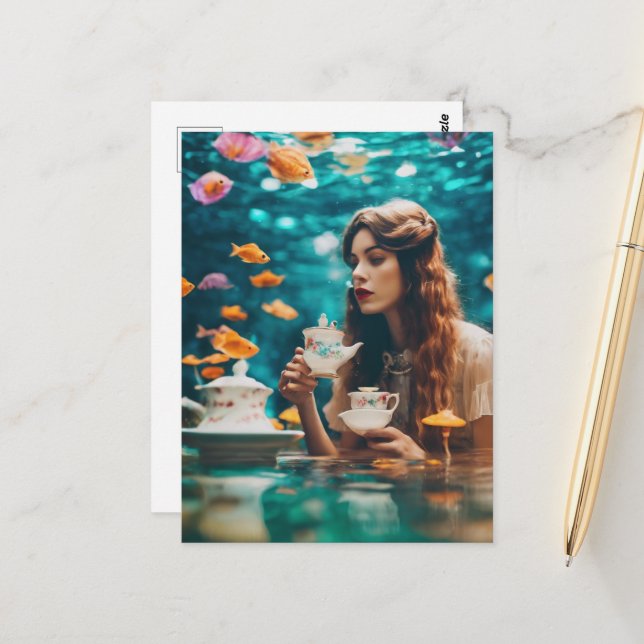 Unterwasser-Tee mit Goldfish Postkarte (Vorderseite/Rückseite Beispiel)