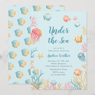Unterwasser-Tiere Farbige Babyparty Einladung