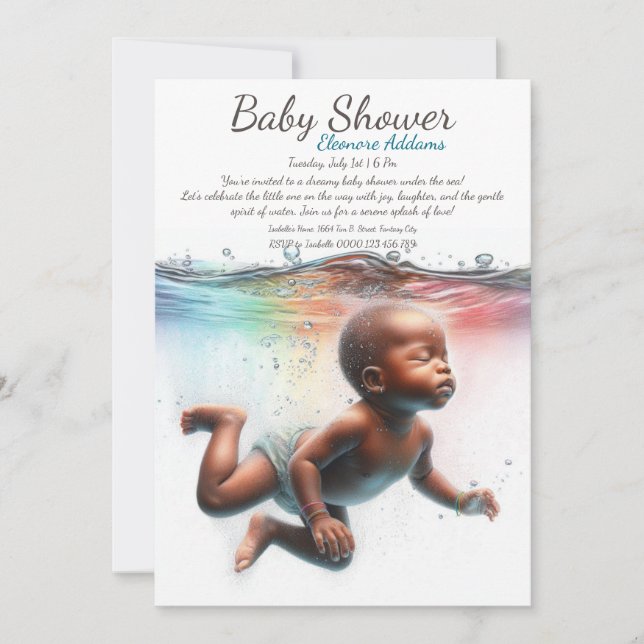 Unterwasser Träume Wasserfarben Babydusche Einladung (Vorderseite)
