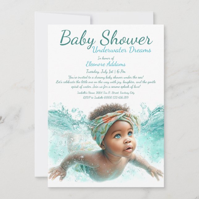 Unterwasser Träume Wasserfarben Babydusche Einladung (Vorderseite)